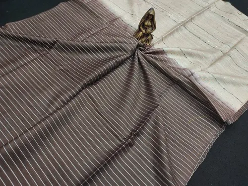 Soft Kota Dual Shade Saree with Steple Stripes & Sequin Pallu